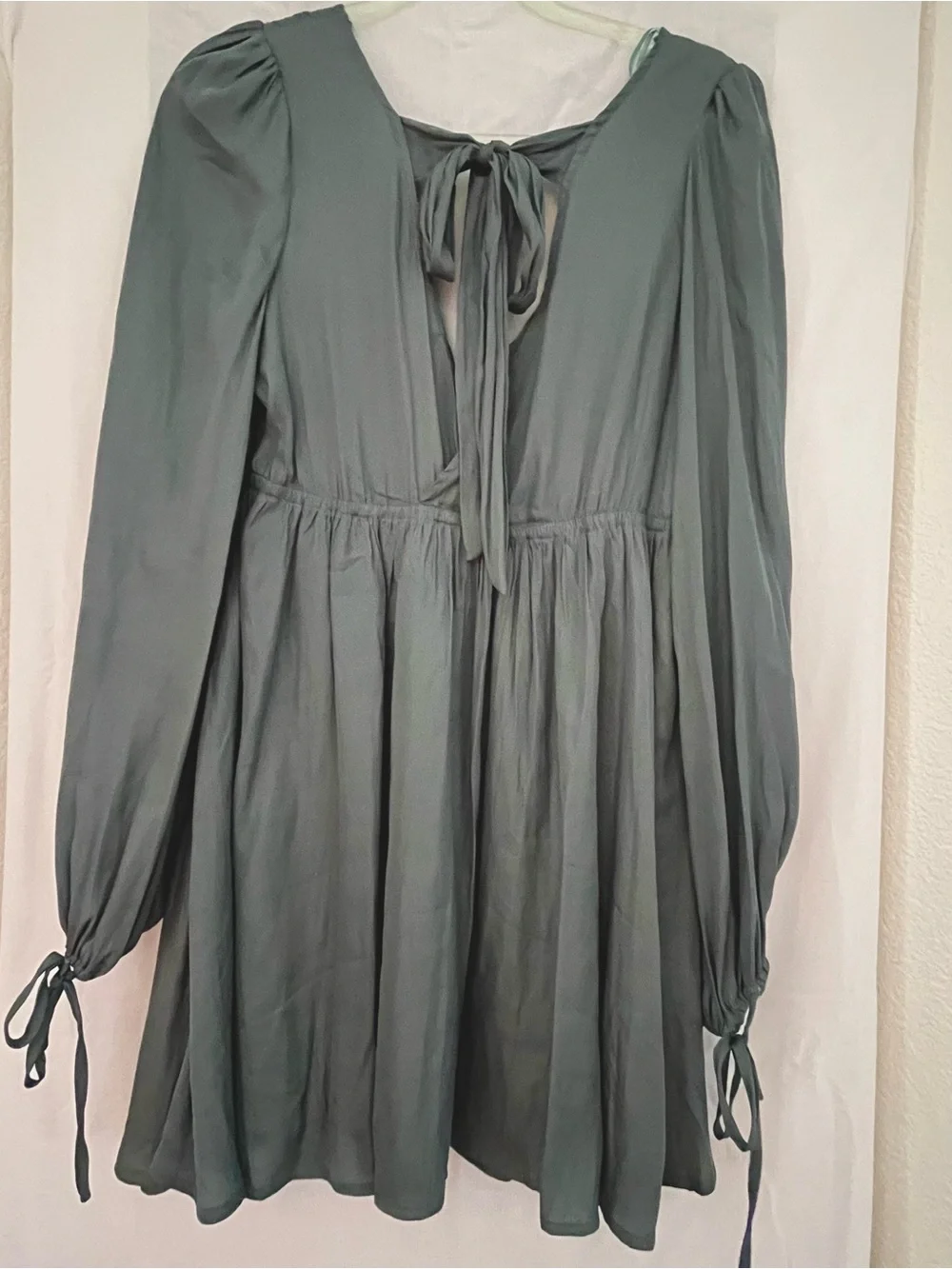 Mustard seed brand,Smocked V-Neck Long Sleeve Dress in Sage Green - Picture 3 of 5